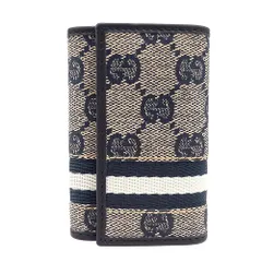グッチ GUCCI キーケース メンズ ブランド GGキャンバス ネイビー ベージュ 138077 6連キーケース 小さめ コンパクト ロゴ おしゃれ 【中古】
