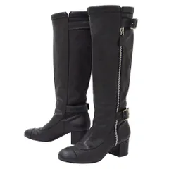 シャネル CHANEL ブーツ レディース ブランド ロングブーツ レザー ブラック サイズ39 約26cm 黒 おしゃれ かっこいい 秋冬 おでかけ 【中古】
