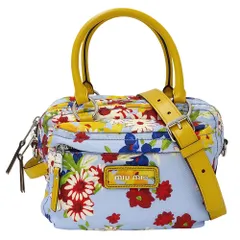 ミュウミュウ MIUMIU バッグ レディース ブランド ハンドバッグ ショルダーバッグ 2way キャンバス ライトブルー イエロー レッド 5BB070 フラワー 花柄 水色 おしゃれ かわいい 【中古】