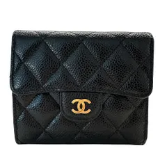 シャネル CHANEL 財布 レディース ブランド 二つ折り財布  マトラッセ キャビアスキン ブラック ゴールド金具 おしゃれ 上品 大人 定番 【中古】