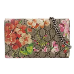 グッチ GUCCI 財布 レディース ブランド ショルダーウォレット チェーンウォレット GGブルームス GGスプリーム ブラウン ピンク 402724 フラワー 花 おしゃれ 【中古】