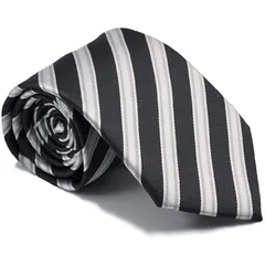 [HAVILAH MODE] ネクタイ ロングタイ 濃グレー シルバー レジメンタル ウォッシャブル 洗える ビジネス 就活 結婚式 父の日 【L816】