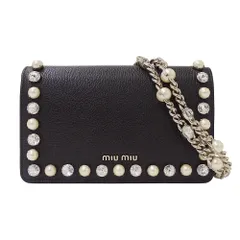 ミュウミュウ MIUMIU バッグ レディース ブランド ハンドバッグ ショルダーバッグ 2way レザー フェイクパール ビジュー ブラック 5BP001 チェーンショルダー パーティーバッグ おしゃれ 可愛い 【中古】