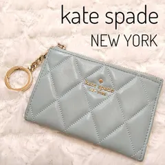 極美品 ケイトスペード コインケース パスケース キルティング ブルー キーリング付