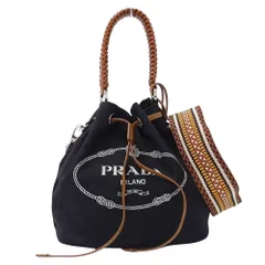 プラダ PRADA バッグ レディース ブランド ハンドバッグ ショルダーバッグ 2way キャンバス ブラック 1BE032 黒 バケットバッグ 斜め掛け おしゃれ 【中古】