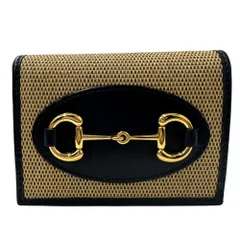 グッチ GUCCI 財布 レディース メンズ ブランド ホースビット 二つ折り財布  レザー ネイビー 621887 コンパクトウォレット ミニ財布 シンプル 【中古】