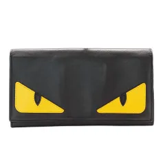 フェンディ FENDI 財布 レディース メンズ ブランド 長財布 レザー バグズアイ ブラック フラップ式 おしゃれ モンスター 可愛い 個性的 【中古】