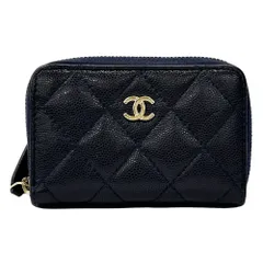 シャネル CHANEL 財布 レディース メンズ ブランド コインケース マトラッセ キャビアスキン ネイビー ゴールド金具 ラウンドファスナー 小さめ コンパクト おしゃれ ココマーク 【中古】