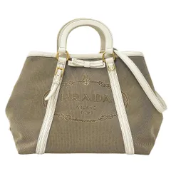 プラダ PRADA バッグ レディース ブランド ハンドバッグ ショルダーバッグ 2way ロゴジャガード キャンバス ベージュ ホワイト リボン おしゃれ 【中古】