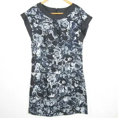 コムサデモード COMME CA DU MODE ワンピース 半袖 膝下丈 9 ブラック グレー 総柄 kz10435