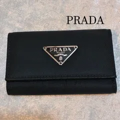 プラダ　PRADA　三角ロゴプレート　ブラックサフィアーノ　ナイロンレザー　6連キーケース