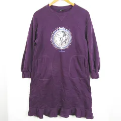 ジーユー GU × UNDERCOVER アンダーカバー スウェット ワンピース 膝丈 長袖 裏起毛  綿 150 パープル プリント kz10827