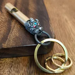 S01 貔貅ホイッスル ヒキュウ 真鍮製 ブラス 笛 キーホルダー 開運 風水 縁起物 防犯 防災 お守り 魔除け 厄除け 金運アップ ギフト 大人の真鍮雑貨　シルバー