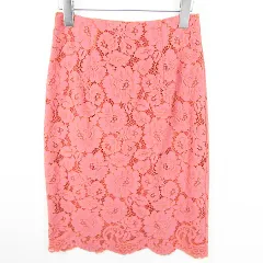 ナチュラルビューティーベーシック NATURAL BEAUTY BASIC タイト スカート 膝丈 コットン レーヨン S ピンク レース kz10888