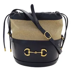 グッチ GUCCI バッグ レディース ブランド ショルダーバッグ レザー キャンバス ホースビット バケットバッグ ネイビー ベージュ系 ゴールド金具 602118 斜め掛け【中古】