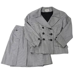 ディオール Dior セットアップ ジャケット スカート レディース ブランド ブラック ホワイト 千鳥格子 L おしゃれ ダブルボタン プリーツ 【中古】