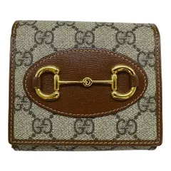 グッチ GUCCI 財布 レディース ブランド 二つ折り財布 ホースビット GGスプリームキャンバス ブラウン ゴールド金具 621891 【中古】