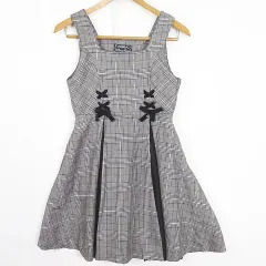 メゾピアノ mezzo piano ジャンパースカート レースアップ ボックスプリーツ S(140) チェック グレー 2sa6465