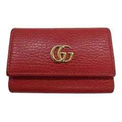 グッチ GUCCI キーケース レディース ブランド 6連 レザー GGマーモント レッド ゴールド金具 456118 【中古】