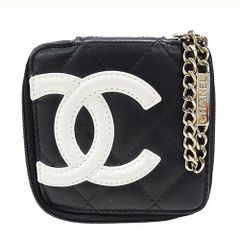 シャネル CHANEL ポーチ カンボン レディース ブランド ラムスキン ブラック シルバー金具 ミニポーチ コンパクト 小物入れ メイク入れ 【中古】