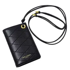 サンローラン SAINT LAURENT カードケース レディース メンズ ブランド カードホルダー レザー ブラック 669952 黒 ストラップ付き おしゃれ 【中古】