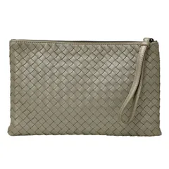 ボッテガ・ヴェネタ BOTTEGAVENETA ポーチ レディース ブランド イントレチャート レザー ゴールド シャンパンゴールド クラッチバッグ パーティ 結婚式 おしゃれ 【中古】