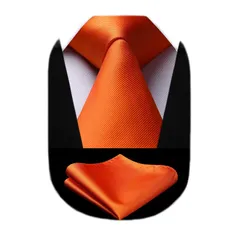 [HISDERN] オレンジ ネクタイ チーフ セット メンズ 無地 おしゃれ 結婚式 就活 入学式 卒業式 プレゼント HL-03