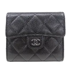 シャネル CHANEL 財布 レディース ブランド 二つ折り財布 マトラッセ キャビアスキン ブラック シルバー金具 キルティング おしゃれ 上品 大人 【中古】