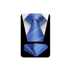 [HISDERN] ネクタイ メンズ ストライプ ブルー ネクタイ チーフ セット プレゼント 成人式 就活 入学式 卒業式 ブランド品 HC-02