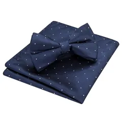 [HISDERN] 蝶ネクタイ メンズ ワンタッチ ボウタイ - チェック チェック柄 ネイビー フォーマル チーフ セット 簡単着脱 調節可能 bowtie BC1211V1 BR-02