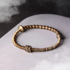 真鍮ビーズブレスレット｜時を纏う、静かな手仕事 ― ユニセックス・ヴィンテージ仕上げ・ハンドメイド ― 数量限定 一点もの ハンドメイド 手作り プレゼント おしゃれ 誕生日 ギフトにもおすすめ レトロデザイン   SGYP248