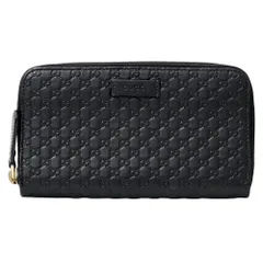 グッチ GUCCI 財布 レディース メンズ ブランド 長財布 マイクロGG シマ レザー ブラック 449391 黒 ラウンドファスナー おしゃれ 【中古】
