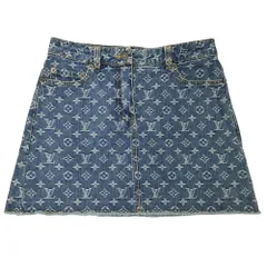 ルイ・ヴィトン LOUIS VUITTON スカート レディース ブランド モノグラム デニム コットン ミニスカート ブルー ホワイト S 36 希少 ヴィンテージ レア かわいい おしゃれ 【中古】