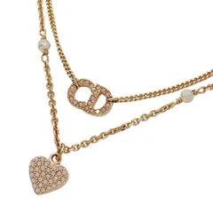 ディオール Dior ネックレス レディース ブランド CDロゴ ハート フェイクパール ゴールド 2連ネックレス おしゃれ 【中古】