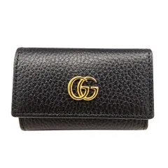 グッチ GUCCI キーケース レディース メンズ ブランド GGマーモント レザー ダブルGキーケース ブラック 456118 6連キーケース 小さめ コンパクト おしゃれ 無地 シンプル 【中古】