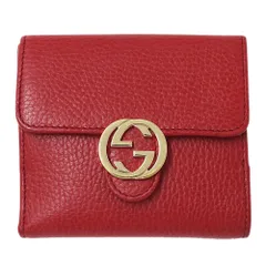 グッチ GUCCI 財布 レディース ブランド 二つ折り財布 インターロッキングG レザー レッド 615525 赤 Wホック ミニ財布 コンパクト おしゃれ 【中古】