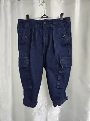 BEAMS ネイビー デニム カーゴ 7分 ズボン (1571)