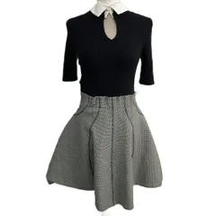 スナイデル SNIDEL コンビワンピース ビジュー ニット ひざ丈  1 M 黒 ブラック グレー SWF0145104 GY09