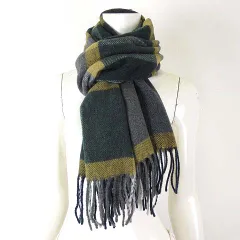 ストール マフラー ウール 大判 チェック柄 カーキ グレー マスタード