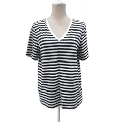 コス COS Tシャツ カットソー Vネック ボーダー 半袖 白 ホワイト 黒 ブラック M