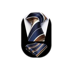 [HISDERN] ストライプ ネクタイ ネイビー おしゃれ ネクタイメンズ チーフ セット フォーマル ビジネス用 ブランド 就活 慶事用 二次会 プレゼント HC-04