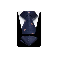 [HISDERN] メンズ ネクタイ ネイビー ネクタイ チーフ セット 紺色 ビジネス 就活用 ブランド品 成人式 就職 入学式 卒業式 HC-04