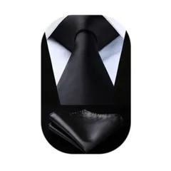 [HISDERN] 冠婚葬祭 ネクタイ 黒 メンズ 無地 ネクタイ チーフ セット ブランド フォーマル 葬式用 喪服 葬儀 定番 HL-01