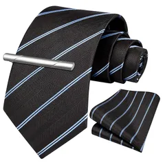 [HISDERN] フォーマル ネクタイ セット メンズ ブラウン ストライプ ネクタイ タイピン 3点セット 就活 入学式 成人式 プレゼント A3-02
