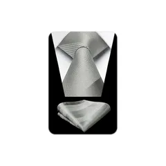 [HISDERN] フォーマル ネクタイ メンズ ストライプ ネクタイ グレー チーフ セット プレゼント ブランド品 慶事用 演奏会 紳士 礼服 HC-08