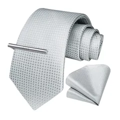 [HISDERN] 結婚式ネクタイ メンズ シルバー ネクタイ タイクリップ 3点セット ドット柄 おしゃれ 耐久性 人気 就活 入学式 卒業式 プレゼント A3-02