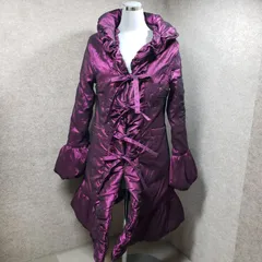 OZZ ONESTE 中綿コート フリルネック リボンデザイン 光沢ボルドー系 u7201s