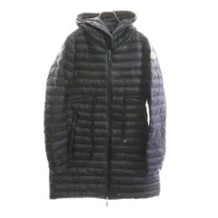 MONCLER (モンクレール) BARBEL バーベル フーデッド ジップアップ ライト ダウン ロング ジャケット コート ネイビー レディース 510934931299 53048
