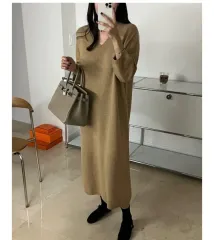 ラムウール高級素材ウールワンピース ニットワンピース ロング丈ワンピース