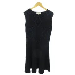 自由区 オンワード樫山 ワンピース 総柄 ウール ノースリーブ ミモレ丈 38 黒 ブラック 0927 ■YHS4